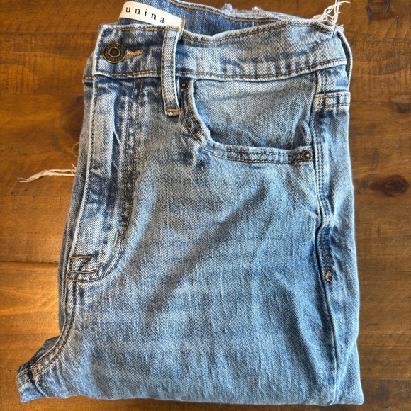 EUNINA OLSEN SUPER HIGH WAIST RIPPED CLASSIC BLUE JEANS straight leg - Picture 1 of 9